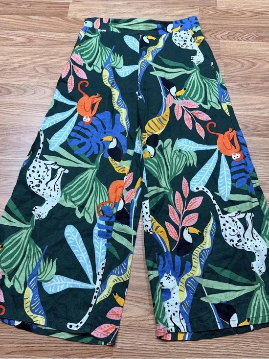 Christian Siriano Pants - Christian Siriano linen Tropical Print Wide-Leg Pants - Green
